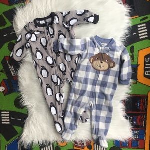 Bundle of 2 Fleece zip up onesie footsie pajamas
